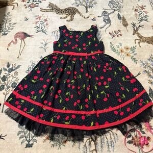 Youngland Black Dress with Red Cherry tulle dress Design 4T